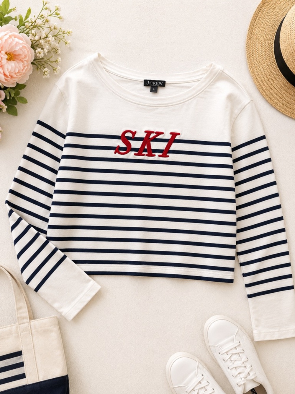 J.Crew Ski Embroidered Breton Stripe Cropped Top Size Medium